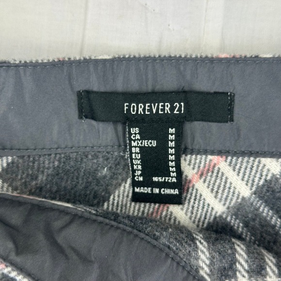 Forever 21 Grey Plaid Wool Blend Mini Skirt A-Line Grey Pink White Size M - Picture 5 of 8